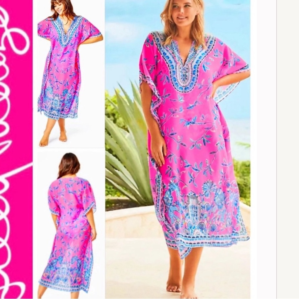 NWT LILLY PULITZER CUCA swim beach COVERUP dress S/M PINK ISLE SLATHOUSE JUNGLE